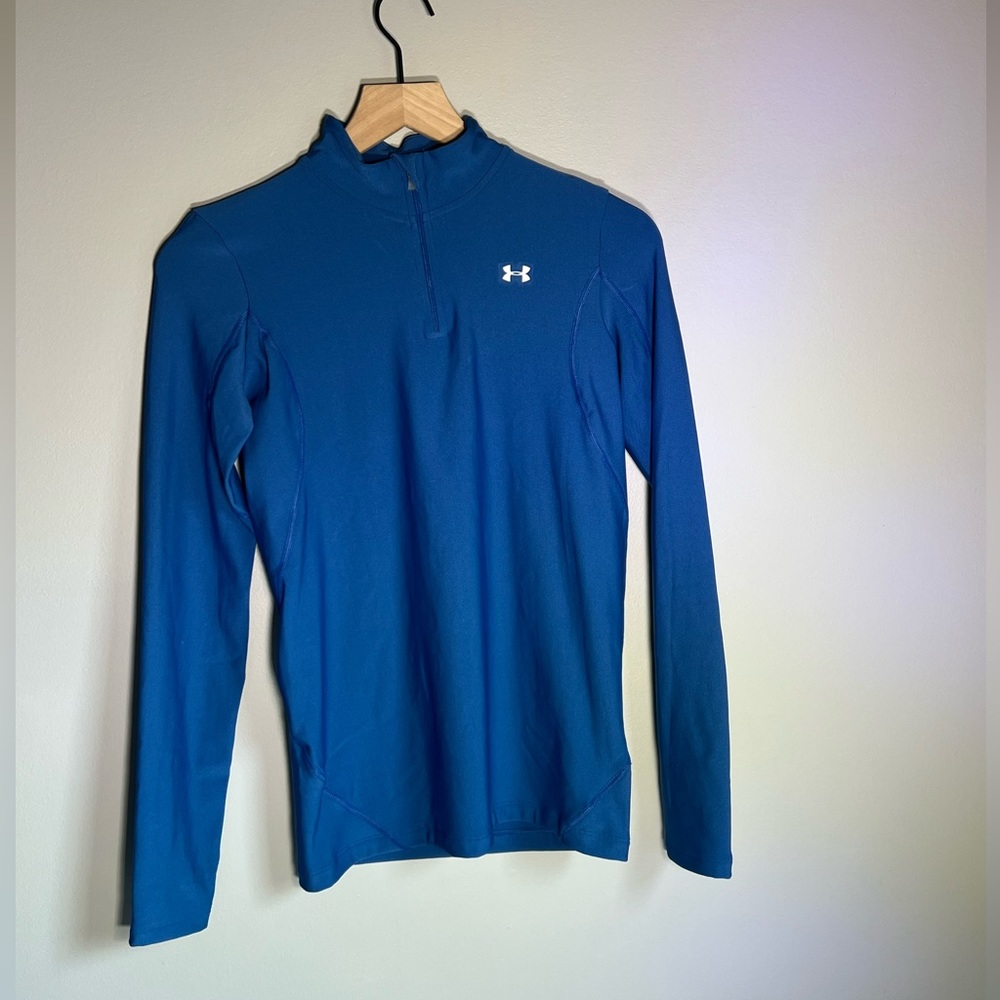 Under Armour Cold Gear Blue Fitted Long Sleeve Quarter Zip Pullover - Size M